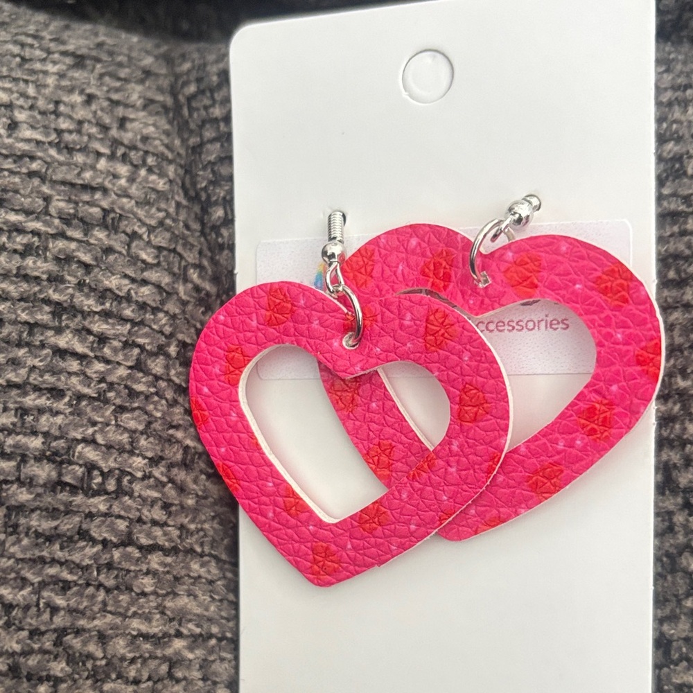 NWT-Pink Heart-Shaped Earrings with Textured Design